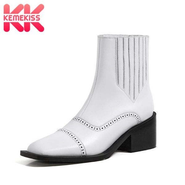 

kemekiss woman short boots real leather square heel woman ankle boots fashion cool winter autumn shoes size 34-40, Black
