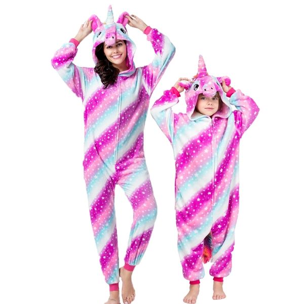 Kigurumi Erwachsene Einhorn Onesie Pyjamas Flanell Anime Pijama Mädchen Junge Cosplay Warme Nachtwäsche Mit Kapuze Homewear Frauen Tier Pyjama 201113