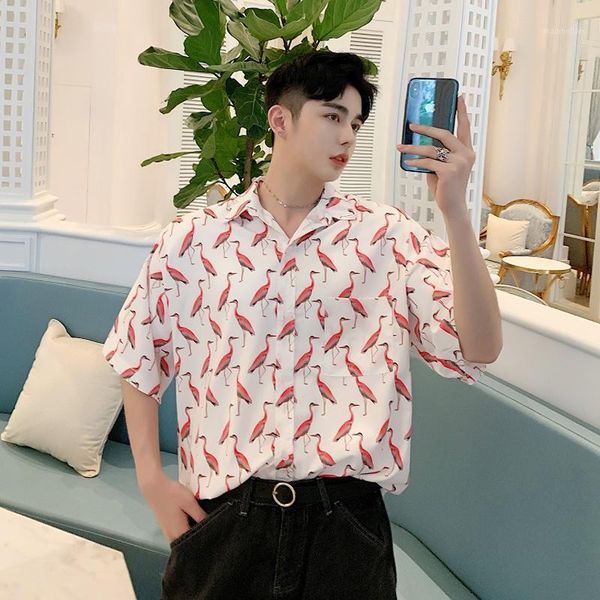 

men's casual shirts summer fashion trends 2021 men printing shirt short sleeve blouse streetwear cardigan stage show party dress xl1, White;black