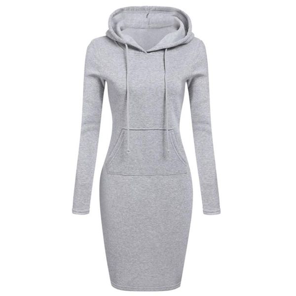 

2020 women dress bodycon party ladys jurken autumn winter long-sleeved solid color hooded slim pocket corset dress, Black;gray