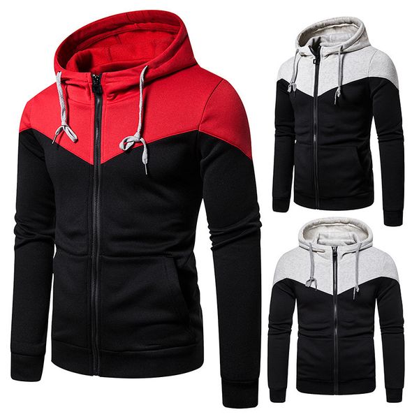 

autumn and winter new hooded leisure entertainment two color splicing zipper sports men's sweater wy61, Gray