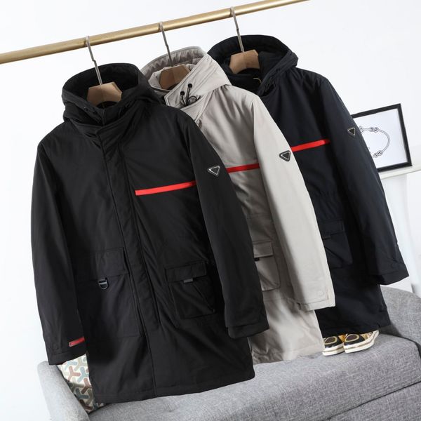 

mens parkas coat 2020 new down coat with triangle metal badge winter warm long jackets active hooded streetwear down jackets, Black