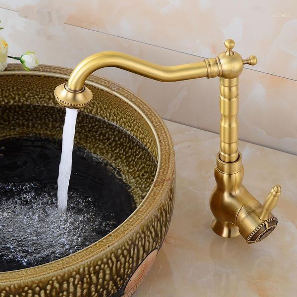

copper bathroom basin faucets antique brass carved kitchen sink mixer taps & cold single handle deck mounted rotating1