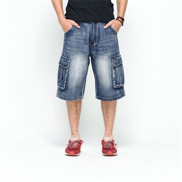 

men's shorts casual mens jeans men summer big pockets plus size denim male clothing 42 44 46 blue,1808-1, White;black