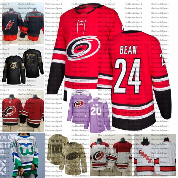 

2021 reverse retro customize #24 jake beancarolina hurricanes jerseys golden edition camo veterans day fights cancer hockey jersey, Black;red