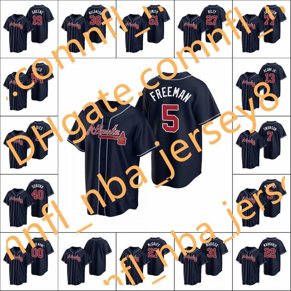 

атланта braves 13 ronald acuna jr. 7 dansby swanson 1 ozzie albies мужчины женщины молодежь пользовательские флот 2020 реплика альтернативны, Blue;black