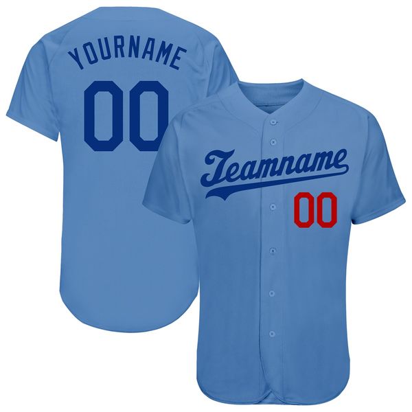 

custom light blue royal-red authentic baseball jersey, Blue;black