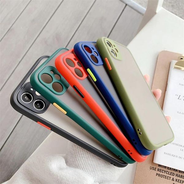 

camera lens protective phone case for iphone 12 11 xr xs max 7 8 plus 6 6s luxury contrast color frame matte hard tpu+pc protective