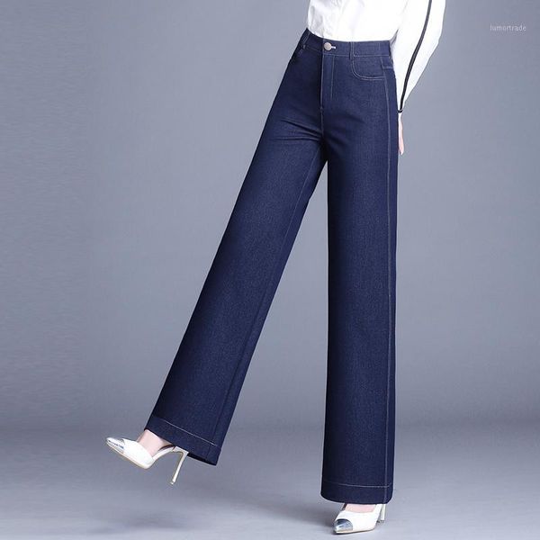 

spring autumn office lady womens high waisted wide leg black blue denim trousers , casual fall female woman loose jeans pants1