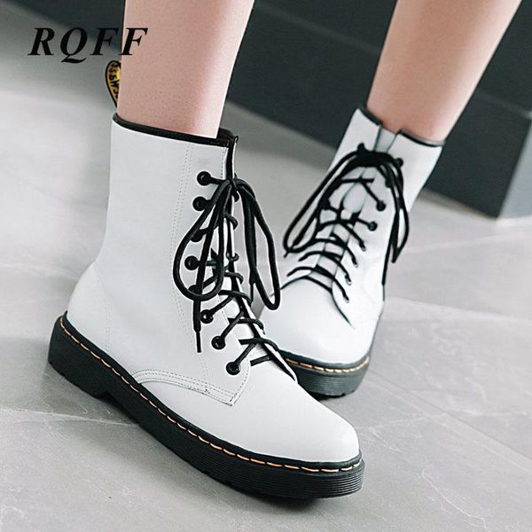 

2020 autumn winter ankle boots for women fashion platform med heels shoes woman round toe lace-up plus size 42 43 solid handmade, Black