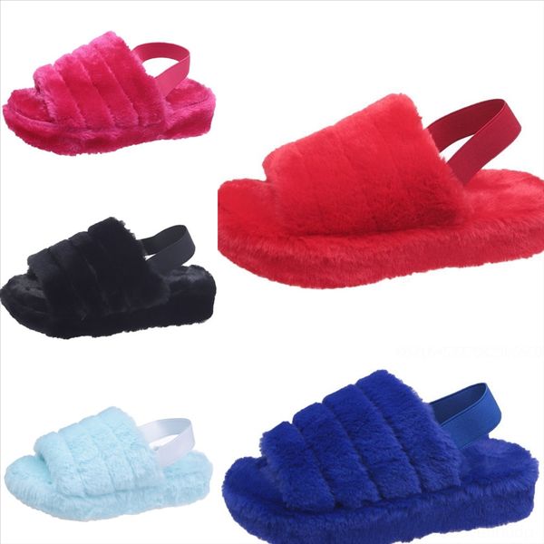 

qd3 shoes slippers flat luxury slides medopen toe winter footwear flockhome new floor slipper cute plush ball a fur wedge flip, Black