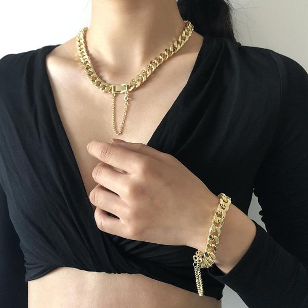 

chokers hip hop rock metal tassel necklace jewelry for women gold color cuban chains choker necklaces 2021 fashion female gifts, Golden;silver