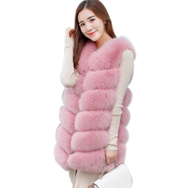 

savabien luxury plus size faux fur vest women sleeveless long furry fur gilet winter faux jacket veste femme pink vests1, Black