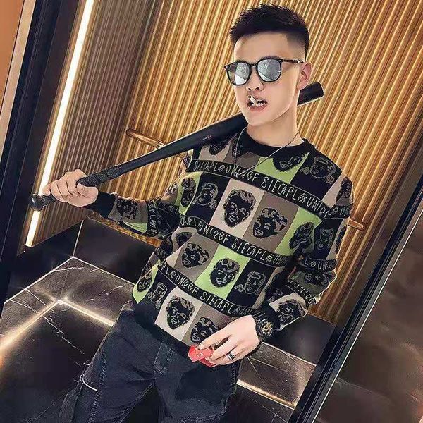 

autumn/winter trendy thickened cartoon cartoon instagram couple sweater men's sweater south korean portrait pullover sweater, White;black
