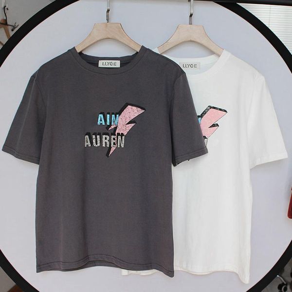 

100% cotton women's short sleeve t-shirt o-neck black white letter print t-shirts female 2020 summer lady tee in stock1