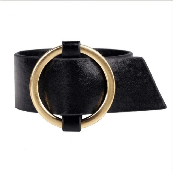 

korean wind simple wide genuine leather bracelet with alloy clasp buckle fashion men&women bracelets accessories gift, Golden;silver