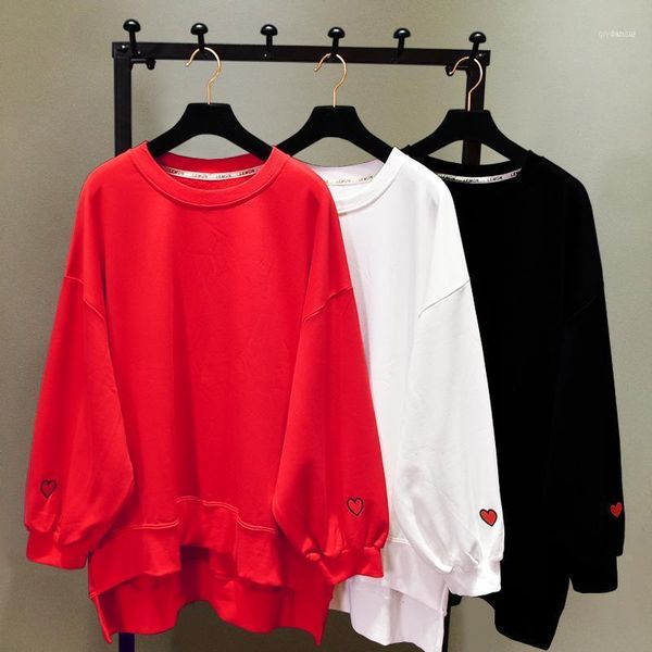

embroidery love kawaii women loose oversized long sweatshirt korean hoodies cute pullover winter spring autumn robe harajuku11, Black