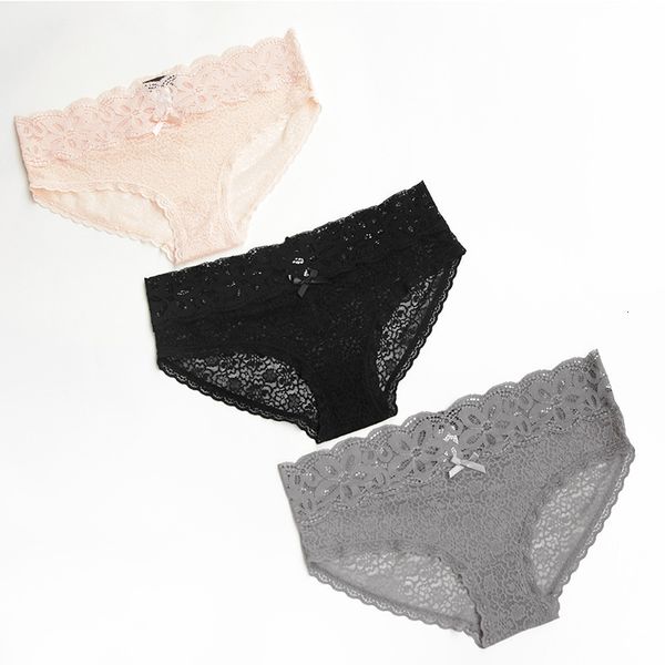 

new lace bow sweet perspective women's in the waist cotton triangle size underwear, Black;pink
