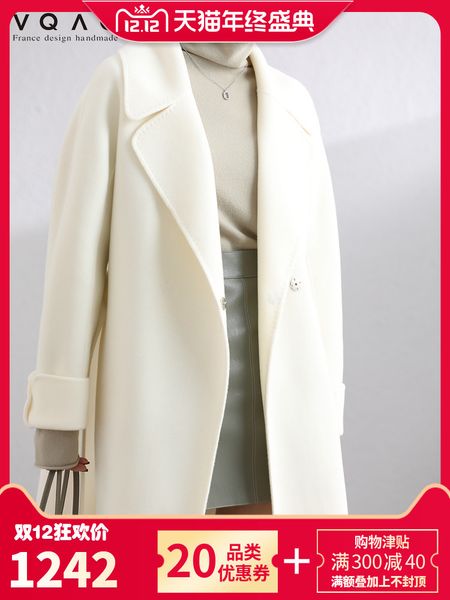 

double sided cashmere women's middle long 2020 new white high end small loose casual woolen coat, Black