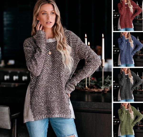 

2020 fall/winter women's sweater knitwear long sleeve sweater europe and america new large size round neck blended knitwear1, White;black