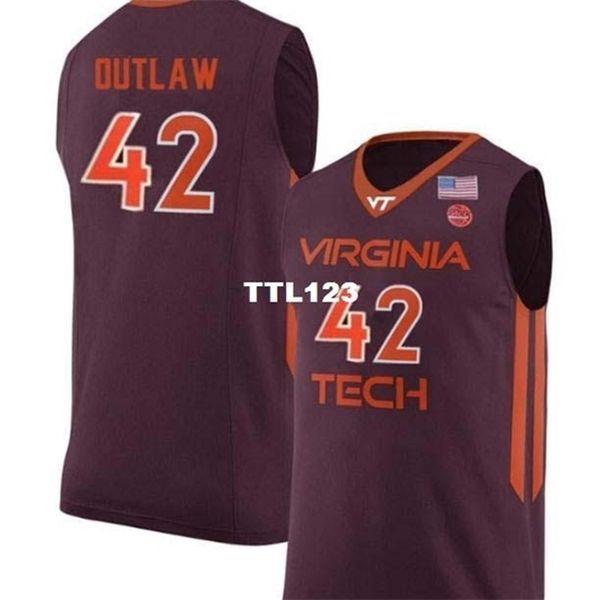 

vintage 121 va tech hokies ty outlaw #42 college real embroidery jersey size s-4xl or custom any name or number jersey, Black