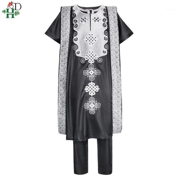 

h&d african agbada for men robe shirt pants 3 pcs set 2020 new african dashiki embroidery ensemble homme wedding fashion attire1, Red