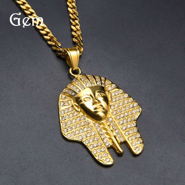 

egyptian pharaoh king of ancient egypt flat inlaid with diamond stainless steel pendant color preserving vacuum electroplating hip hop, Silver