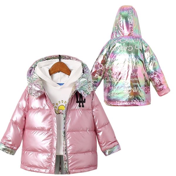 

wear on both sides boys coats winter jacket kids down coat snowsuit pink blue silver jacket hooded parka girls down coats lj200814, Blue;gray