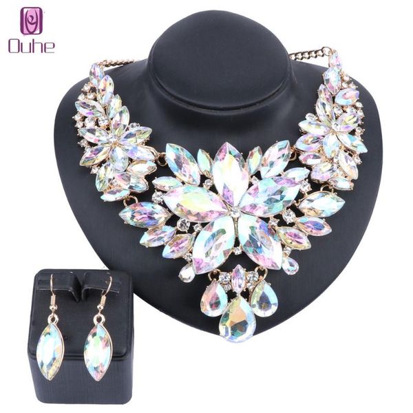 

crystal choker statement necklace earring jewelry set rhinestone wedding gift women brides prom party, Silver
