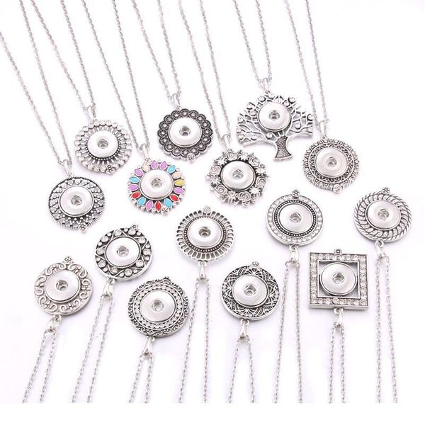 

snap jewelry metal crystal rhinestone snap button necklaces 18mm snap pendant necklace for women girls diy bbyvzb, Silver