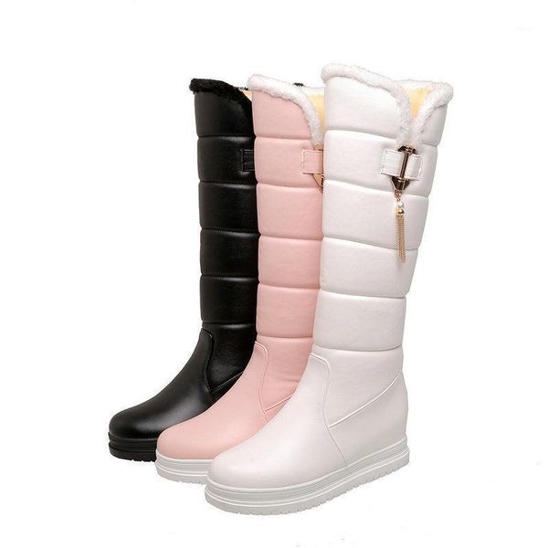 

boots women's rubber australia shoes thigh high heels winter footwear round toe rain padded lolita snow1, Black