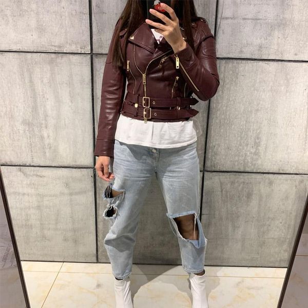 

women real leather jacket ladies genuine leather jacket1, Black