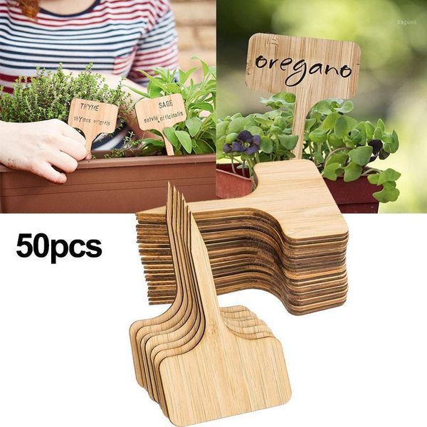 Altre forniture da giardino 50 pezzi Etichette per piante di bambù tipo T Etichette per cartelli in legno ecologiche Marcatori per semi Erbe in vaso Fiori Strumenti