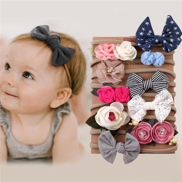 

hair accessories 1set 10pcs kids infant headband baby girl bow-knot clip set opaska dla dziewczynki #4s12, Slivery;white