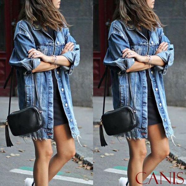 

горячие 2019 основные длинные джинсы пальто женщины slim разорванные джинсовая куртка femme элегантные урожай снарядочные куртки вершина cas, Tan;black