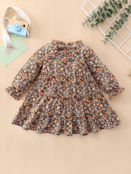 

baby ditsy floral flounce sleeve ruffle hem dress she, Red;yellow