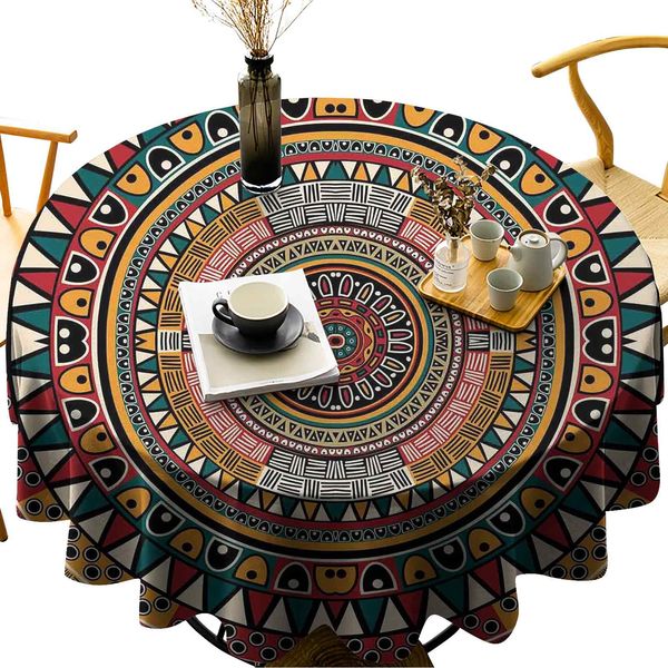 

round tablecloth for kitchen dining tablefolkloric tribe round pattern with colors aztec artwork