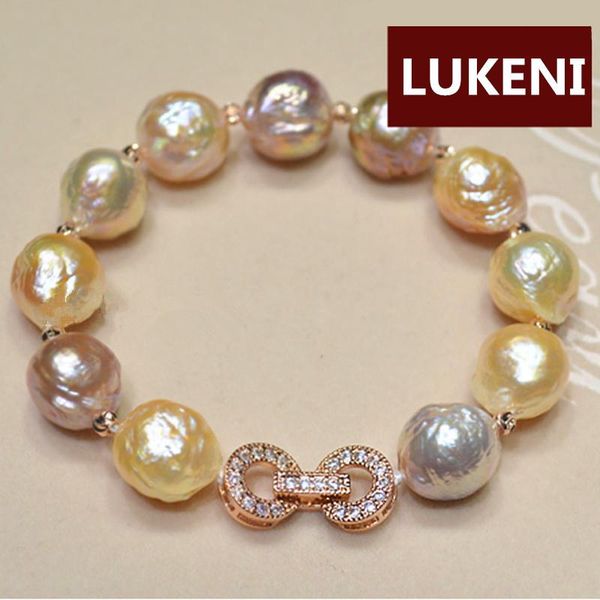 

charm bracelets 2021 genuine 100% natural 10-11mm metallic gloss baroque pearl bracelet fashion rose gold for women, Golden;silver