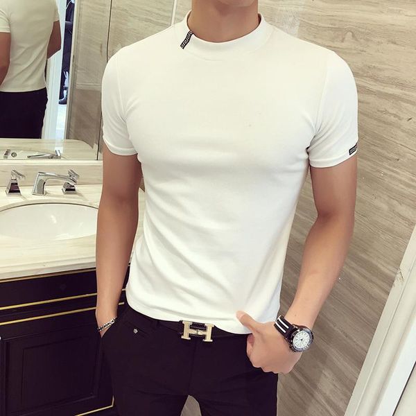 

2020 summer t shirt men's o-neck slim fit t-shirt fashion short sleeve t shirt men tees casual streetwear black tshirt, White;black
