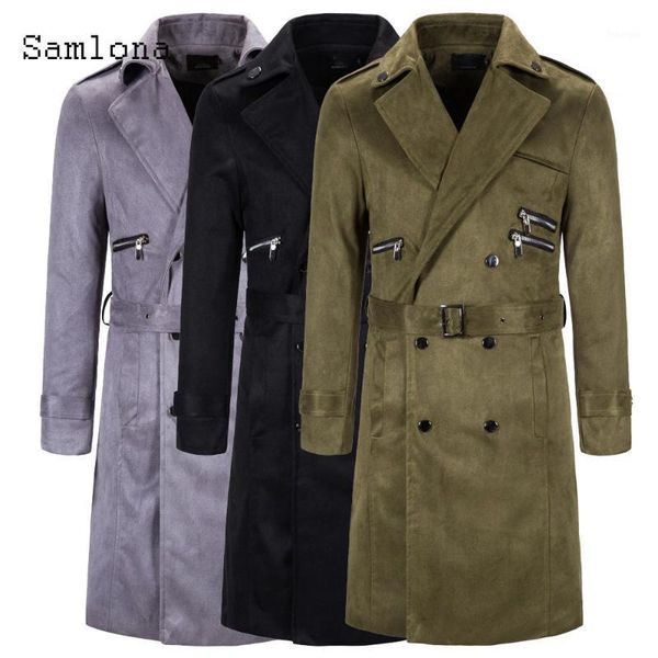 

men overcoat fashion double breasted long coat winter warm jackets outerwear mens punk style slim casual long wool blends coats1, Black