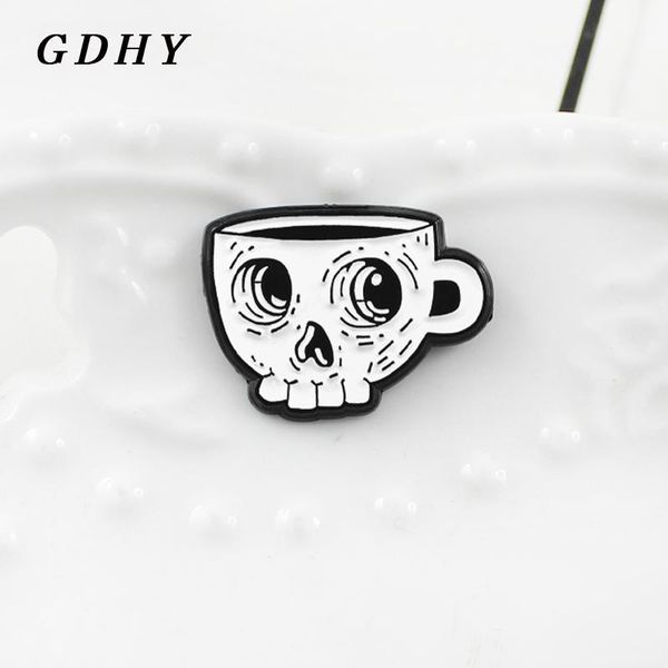 

gdhy white skeleton coffee cup brooch enamel pin skull cup death's skull cafe lapel shirt brooch emblem halloween gift1, Gray