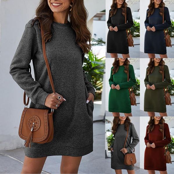 

women's sweatshirts solid color long sleeve personality loose casual dress plue size pullover fit slim sweater sukienka#45, Black;gray