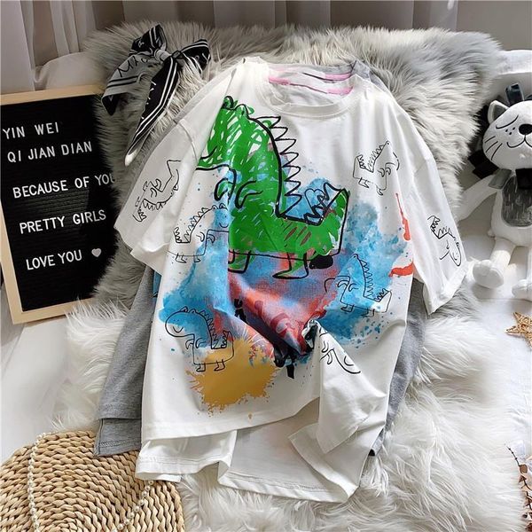 

graffiti tee женщины с коротким рукавом 2020 летняя свободная уличная комната футболка femme смешной графический повседневная футболка больш, White