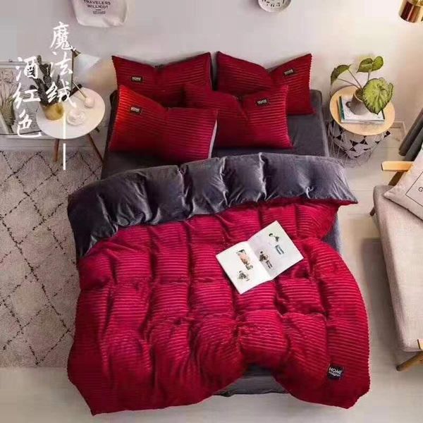 

bedding sets winter warm velvet fleece pure color comfortable set  size bed duvet cover linen fitted sheet pillowcases1