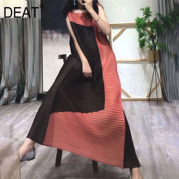 

deat 2020 new fashion pleated dress women sleeveless halter long longth over size loose hit color vintage elegant tide ht035, Black;gray