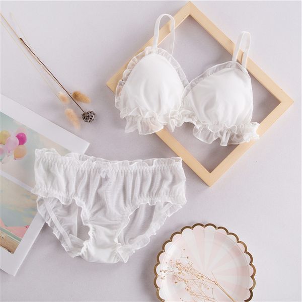 

japanese cute girls net solid padded women bra sets white black pink, Red;black