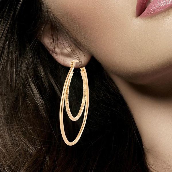 

european and american metal double hoop earrings nightclub exaggerated personality big hoop earrings stud for woman, Golden;silver