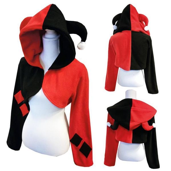 

squad squad harley quinn cosplay costume girl женщины топ с капюшоном толстовка с капюшоном streetwear с длинным рукавом повседневная куртка, Black