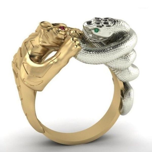 

fashion personality snake and tiger design crystal rings bright cubic zirconia wedding rings for women men party jewelry gift1, Slivery;golden
