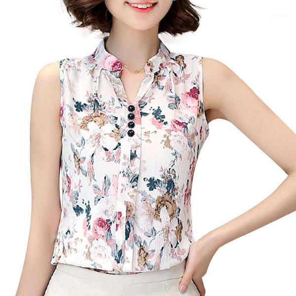 

softu women's fashion summer blouse v neck sleeveless butterfly print casual chiffon linen lady blusas shirts 1, White